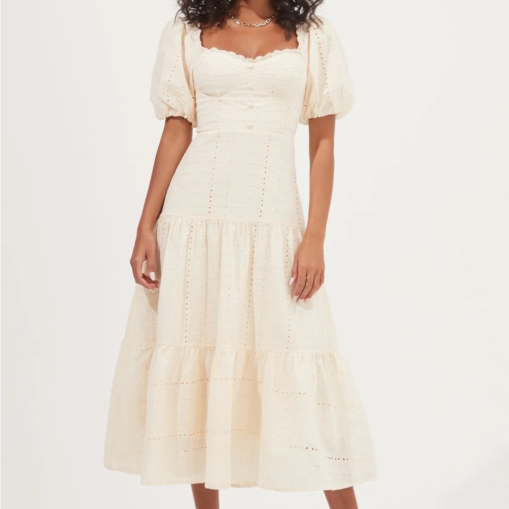 Astr Cream Eyelet Midi Dress